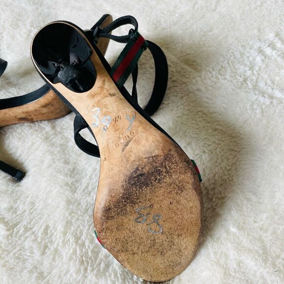 Vintage Gucci Web Stripe Women’s Shelly Ankle Heels Sandals - Picture 5 of 6